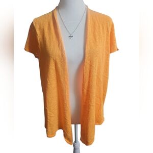 Eileen Fisher Linen Cotton Blend Lightweight Orange Open-Front Cardigan Medium